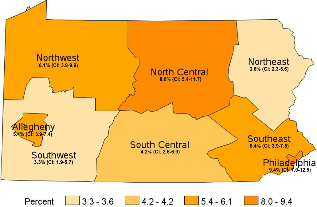 Considered to be Lesbian, Gay or Bisexual, Pennsylvania Health Districts, 2021